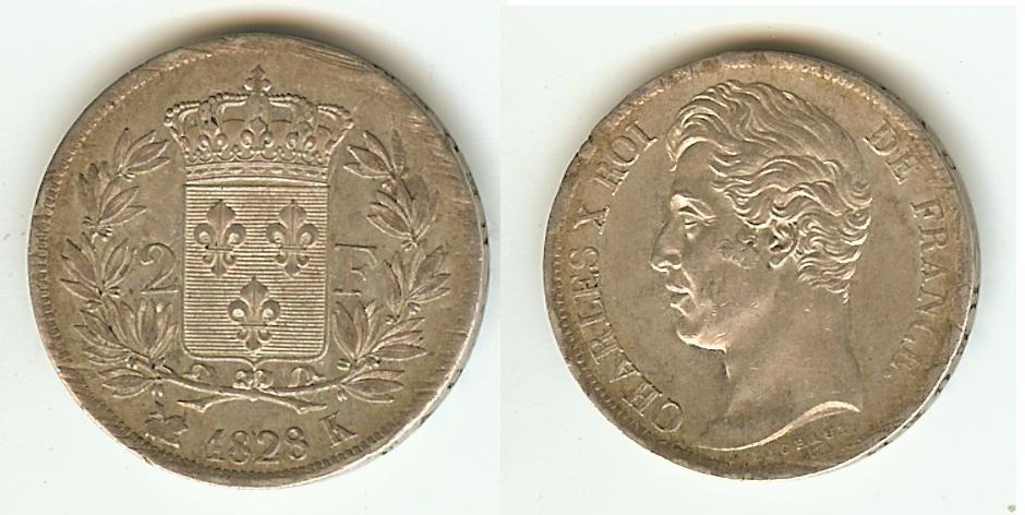 2 Francs Charles X 1828K Bordeaux AU+